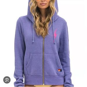 Aviator Nation Lavender Hoodie with Pink Lightning